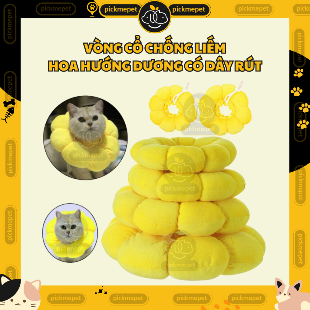 Vòng Cổ Chống Liếm Hình Hoa Hướng Dương Có Dây Rút Cho Chó Mèo - Bằng Bông Mềm Mại, Nhẹ Nhàng