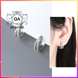 Khuyên tai bạc 925 tròn đính đá kép bông nữ layer S925 HOOP QA SILVER Earrings EA231101