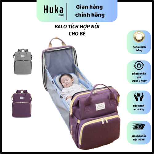 Balo bỉm sữa đa năng tích hợp nôi cho bé, Nôi gấp gọn đa năng, Nôi di động, giữ nhiệt, chống bụi, chống thấm nước HUKA