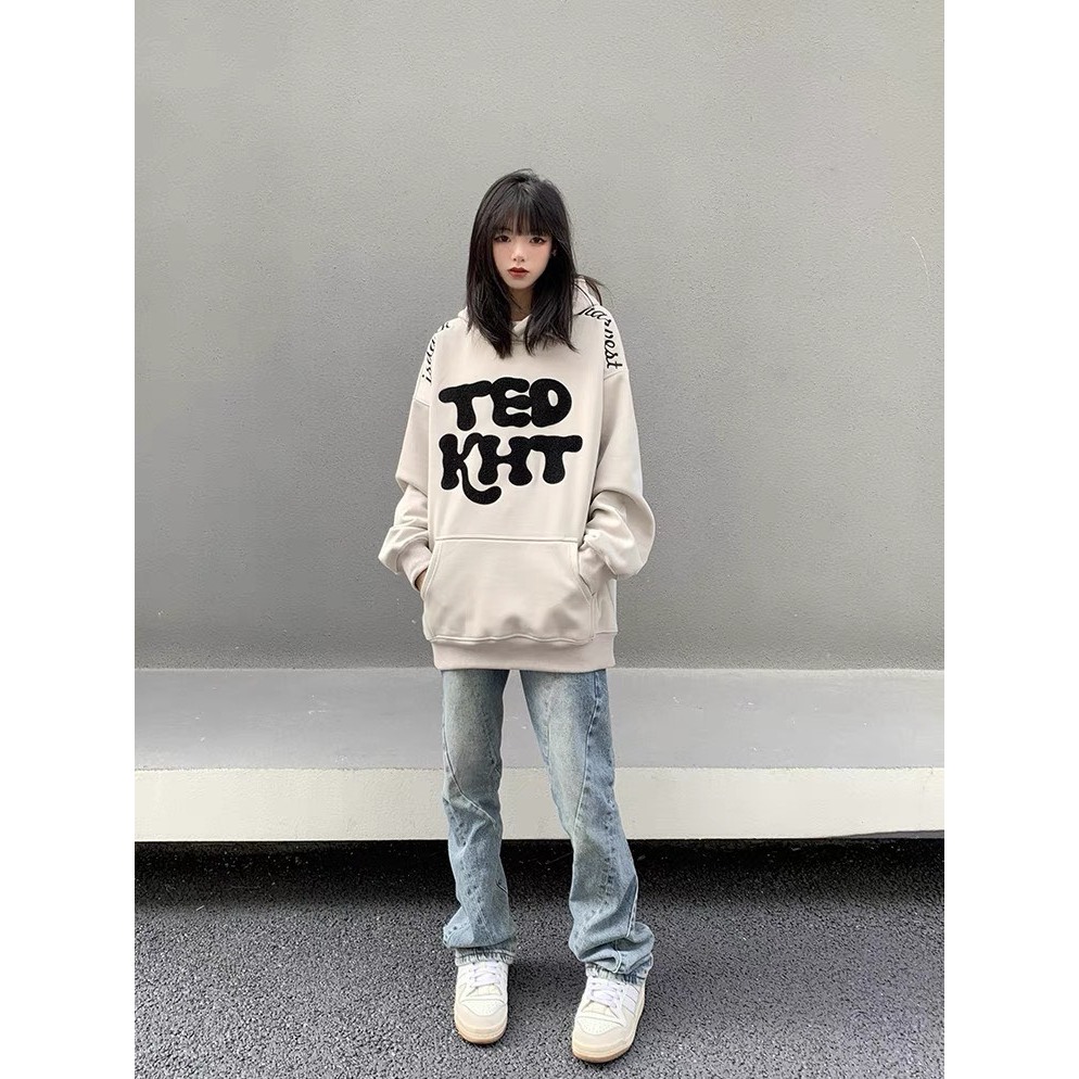 Áo Hoddie Nam Nữ Unísex In Chữ Cực Nét TED KHT Nỉ Bông Form Rộng Tay Dài Mũ 2 Lớp Dày Dặn Mặc Đồ Đôi Phong Cách Hàn Quốc