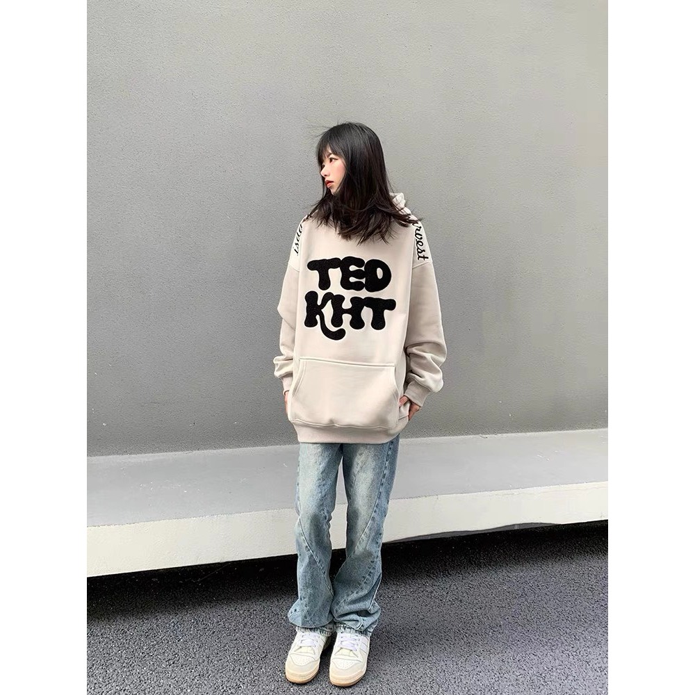 Áo Hoddie Nam Nữ Unísex In Chữ Cực Nét TED KHT Nỉ Bông Form Rộng Tay Dài Mũ 2 Lớp Dày Dặn Mặc Đồ Đôi Phong Cách Hàn Quốc