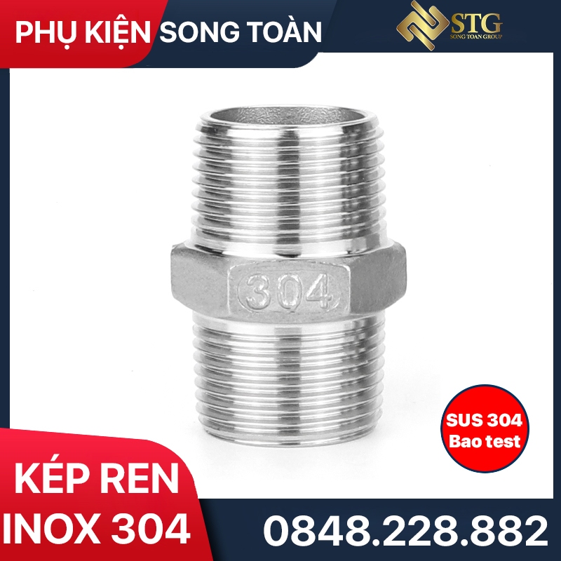 Kép Ren Inox 304, Đầu Nối Hai Ren Ngoài 13 17 21 27 34 4 249 60 Inox SUS 304 Bao Test