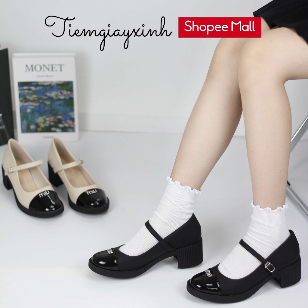 Giày Mary Jane cao gót NIN SHOES Giày cao gót nữ đế cao bít gót 2 màu phong cách thời trang thu đông CGM0176