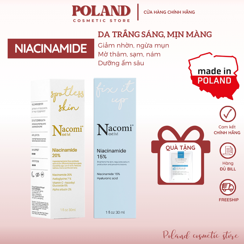 Serum Niacinamide Nacomi dưỡng sáng da, mờ thâm mụn, kiềm dầu, se khít lỗ chân lông, Niacinamide 15%, Niacinamide 20%
