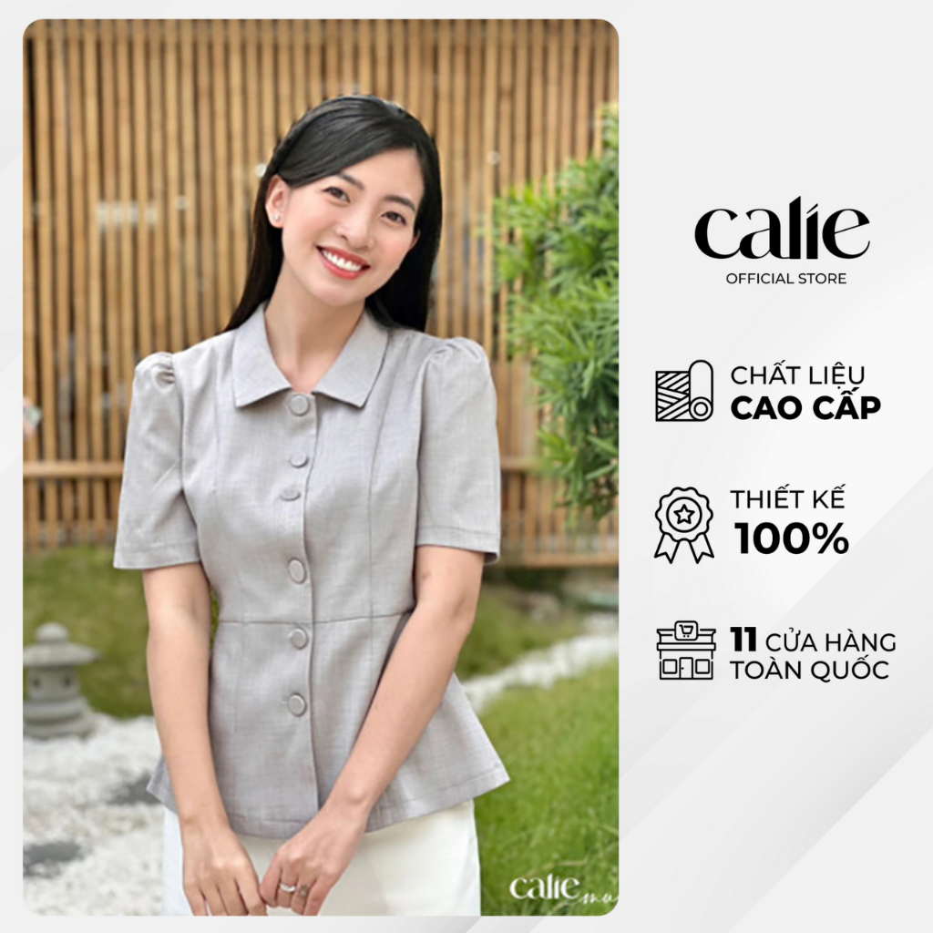 Áo peplum nữ cổ bẻ cúc bọc CALIE PL042