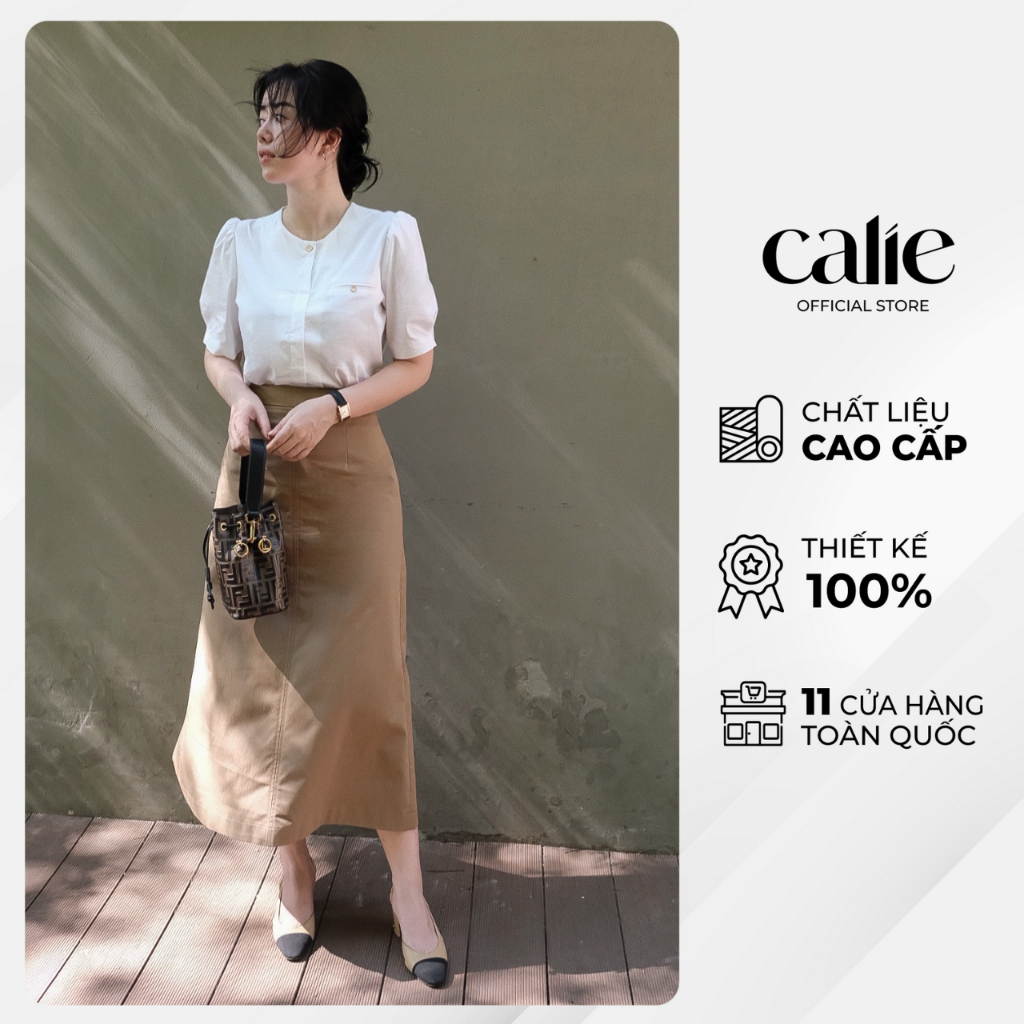 Chân váy dáng A midi xẻ sau cạp cao Thời Trang Thiết Kế CALIE CA089