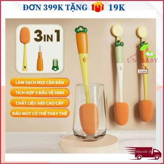 Cây cọ cà rốt rửa bình nước chai lọ thông minh 3 trong 1, Dụng cụ vệ sinh làm sạch cốc giữ nhiệt đa năng