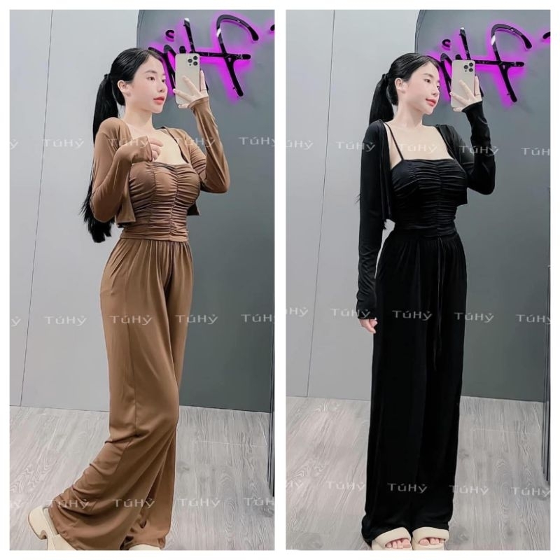 Set 3 món áo yếm kèm khoác và quần ống loe 🐝🐝🐝🐝TA alohashop91