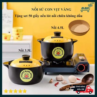 Nồi sứ, nồi đất tráng men kho cá, kho thịt logo con vịt vàng - Tặng kèm set 50 giấy nến lót NCKD