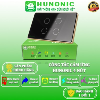 Công Tắc Cảm Ứng Wifi Hunonic, Công Tắc Điều Khiển Từ Xa Qua Điện Thoại Hình Chữ Nhật Có Viền