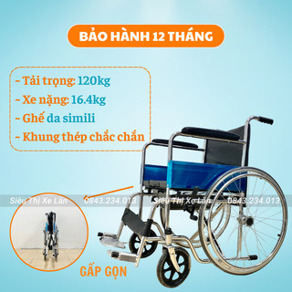 Xe Lăn Cho Người Già LUCASS X9 - Xe Lăn Tiêu Chuẩn Có Thể Gấp Gọn, Chất Liệu Thép Mạ Crom Cứng Cáp