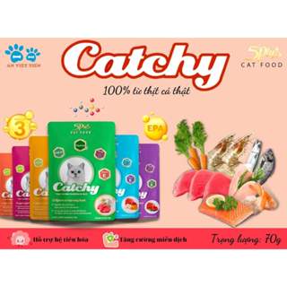 Pate cho mèo 5Plus Catchy | Gói 70gr | Pate dinh dưỡng dành cho mèo một thùng 48 gói.