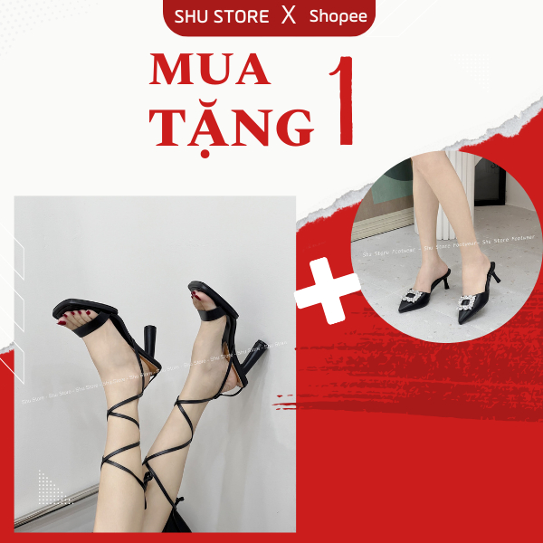 Sandal cao gót Shu Store giày xăng đan cao 9cm cột dây phù hợp đi tiệc, đi chơi, chụp hình lookbook mẫu mới 2023