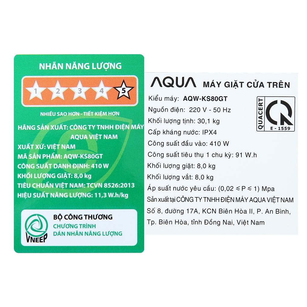 MÁY GIẶT AQUA 8 KG AQW-KS80GT S 2021