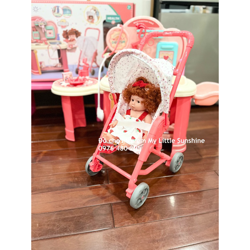 Đồ chơi bác sĩ - set chăm sóc em bé kèm phụ kiện xe đẩy và nôi xách tay em bé