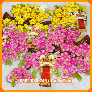 Decal dán Tết - Cành Mai Vàng,cành đào hồng khoe sắc đón năm mới kích thước 30*50cm
