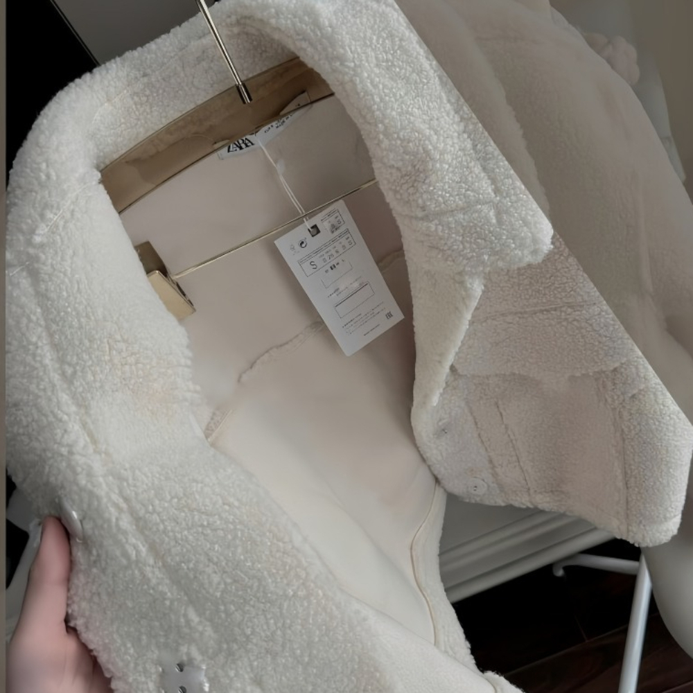 Áo khoác lông croptop cổ bẻ dài tay, áo dầy dặn phong cách nữ tính Hàn Quốc