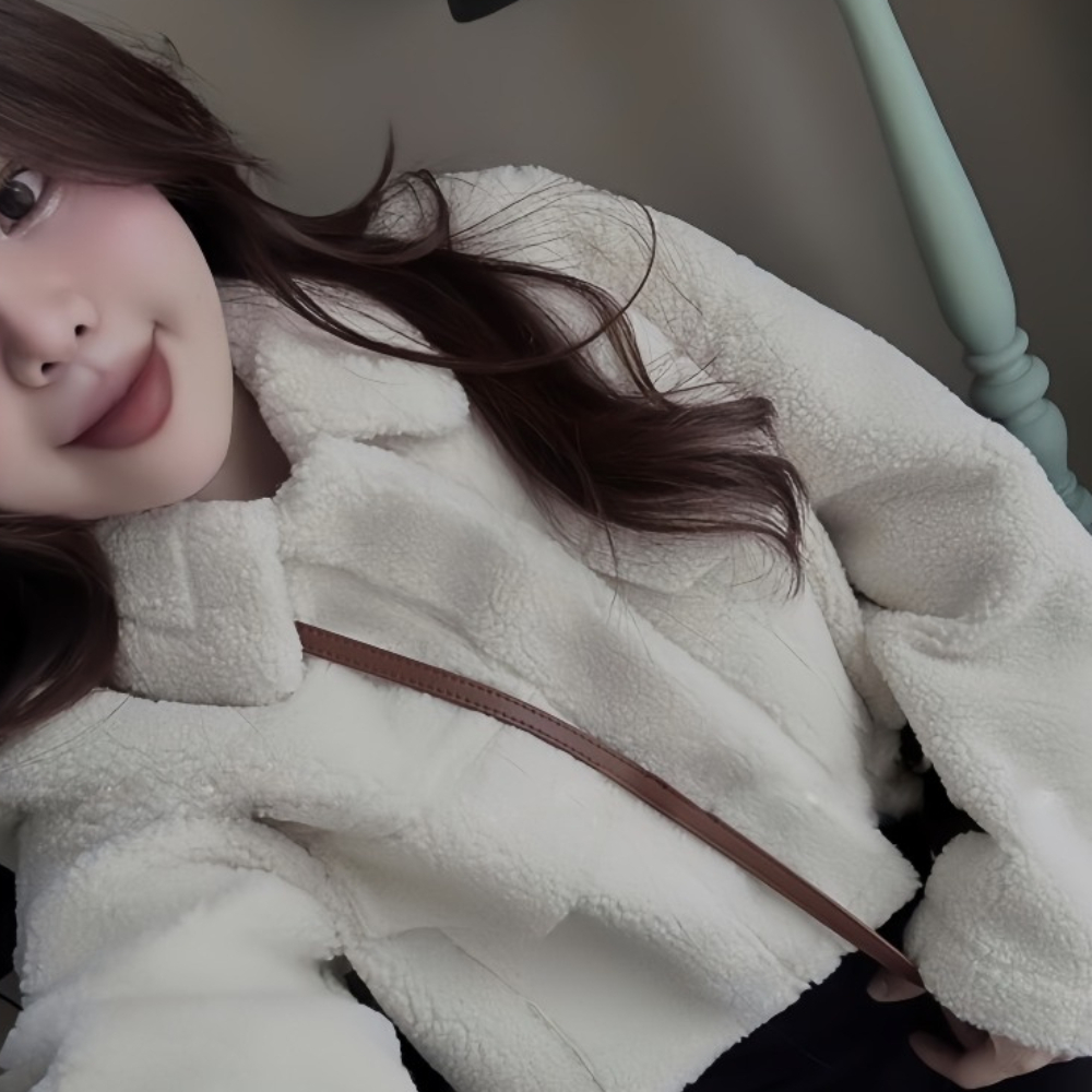 Áo khoác lông croptop cổ bẻ dài tay, áo dầy dặn phong cách nữ tính Hàn Quốc