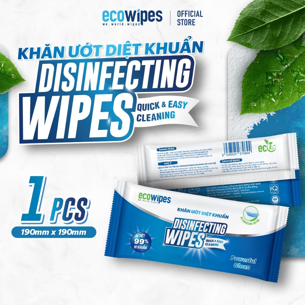 Khăn ướt diệt khuẩn Disinfecting Wipes hương chanh gói 1 tờ diệt 99,9% vi khuẩn