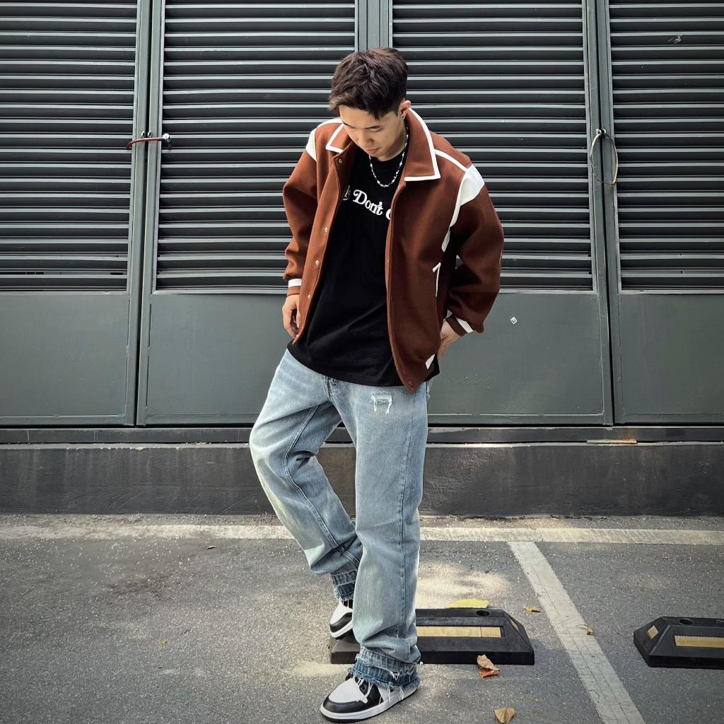 Áo khoác varsity unisex, áo khoác varsity dạ phối da Brock 2023 chất dạ nhập khẩu cao cấp có bảo hành