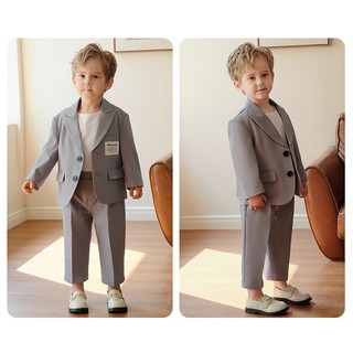 Bộ vest com lê màu xám kèm áothun trắng và dây chuyền mialy kids set bộ vest màu ghi xám phong cách hàn quốc xt8216-x
