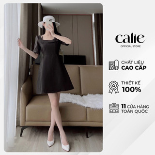 Váy dáng A cổ vuông đáp ngực thanh lịch dáng xòe Calie VA189