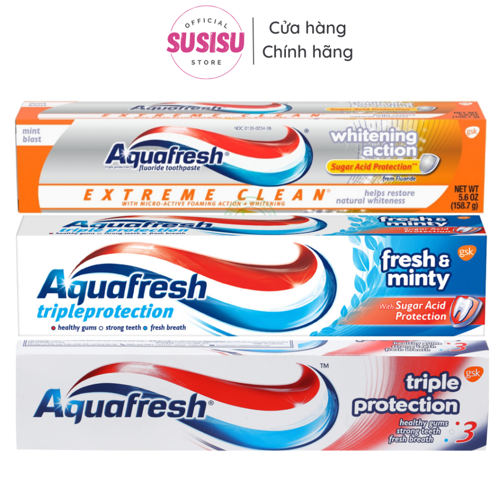 Kem đánh răng Aquafresh Extreme Clean Whitening Action/Fresh minty/Triple Protection (100g/158.7g) (hàng USA)