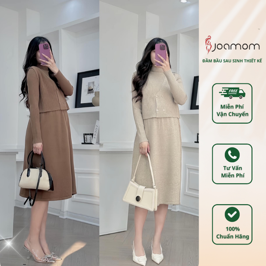 Set váy áo gile len bầu chất đẹp Joamom L200