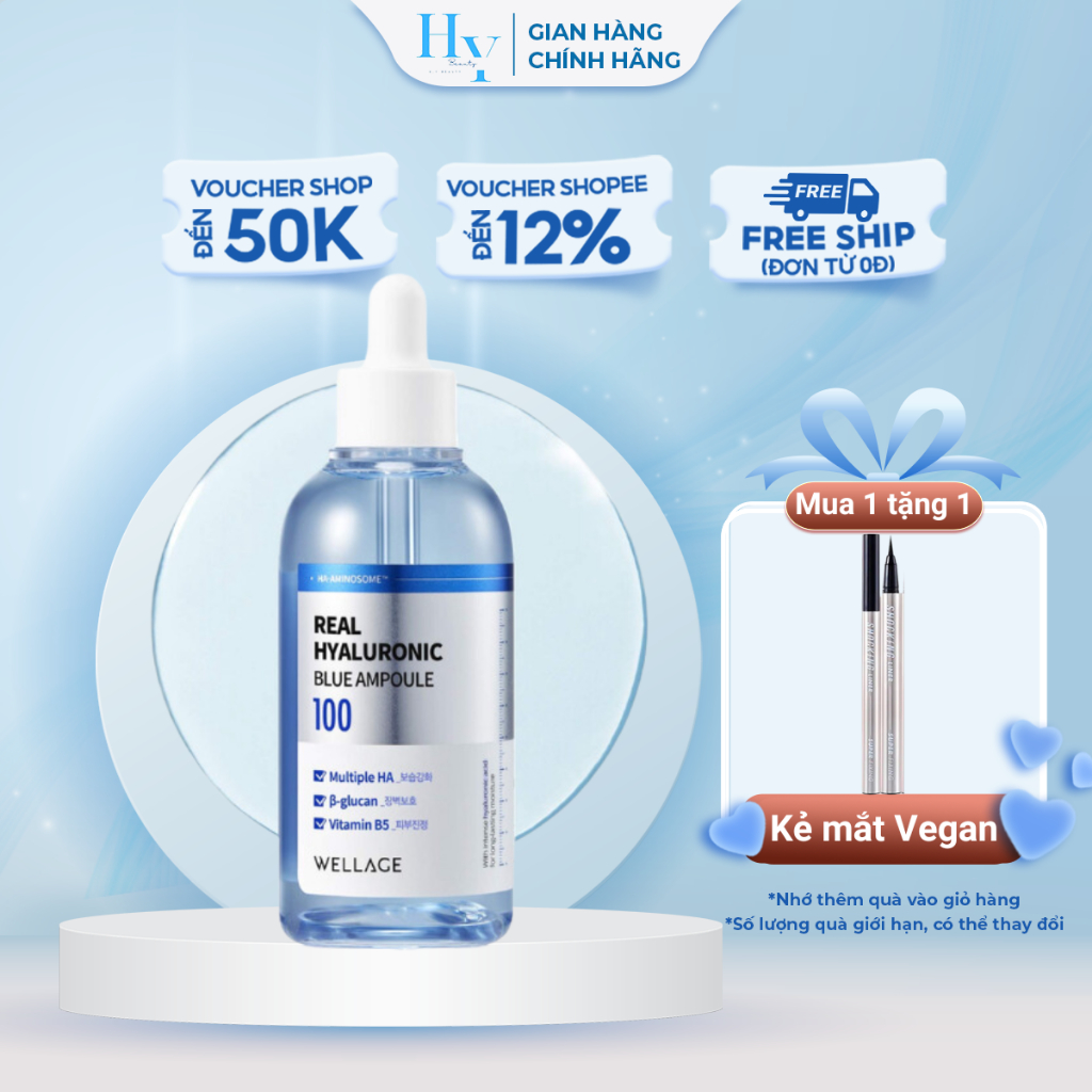 Serum B5 Wellage - Tinh chất Wellage Real Hyaluronic Blue Ampoule 75ml dưỡng ẩm chuyên sâu, căng bóng da