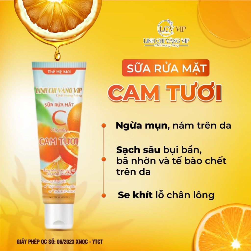 Sữa rửa mặt Vitamin C Cho Da Dầu Da Mụn Da Khô Mọi Loại Da Linh Chi Vàng Bọt Mịn Dịu Nhẹ CHAMDA 120ML VIP-26