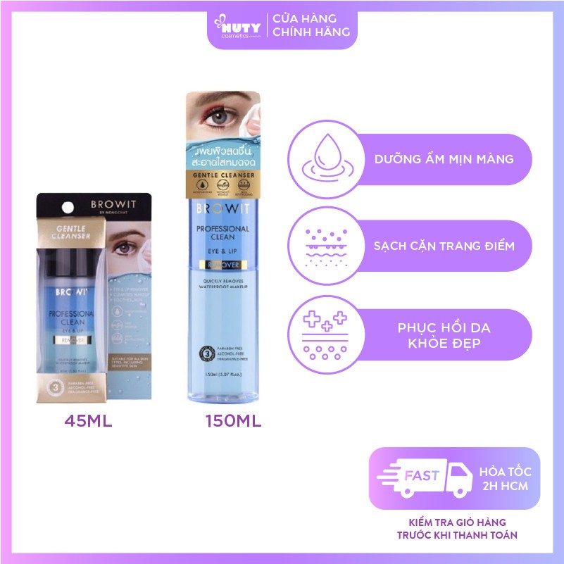 Nước Tẩy Trang Mắt Môi Browit Professional Clean Eye & Lip Remover (45ml,150ml)