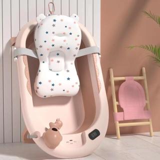 Chậu tắm gấp gọn kèm phao cho bé có nhiệt kế đo nhiệt độ nước tắm