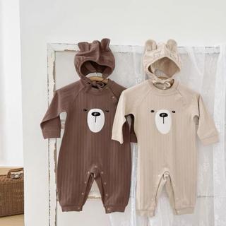  Bộ quần áo Body thun tăm kèm mũ hình gấu cho bé 0-10kg 