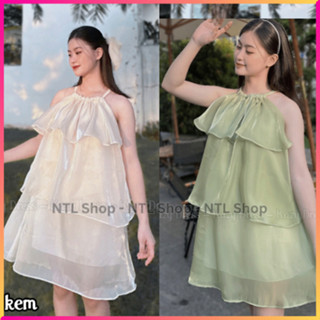 Váy Babydoll tơ 3 tầng yếm, Váy cổ yếm tầng Ulzzang váy babydoll tơ kiếng siêu đẹp, Đầm tơ xòe 3 tầng váy sát nách L12