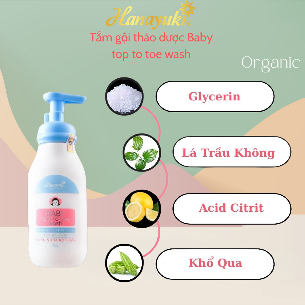Sữa Tắm Gội Toàn Thân Cho Bé Hanayuki Baby Top To Toe Wash Trắng Da Dưỡng Ẩm Ngăn Ngừa Rôm Sảy 150G Hanayuki Chính Hãng