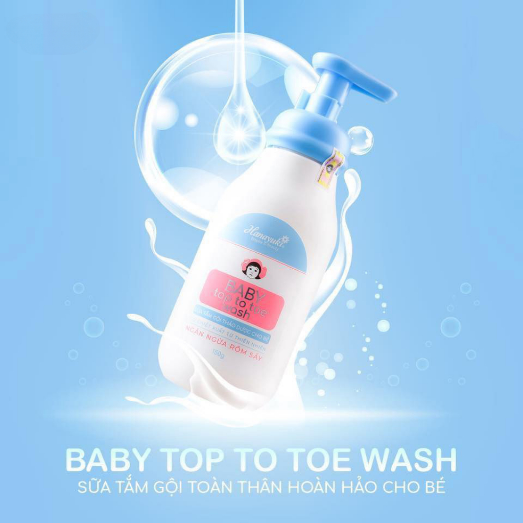 Sữa Tắm Gội Toàn Thân Cho Bé Hanayuki Baby Top To Toe Wash Trắng Da Dưỡng Ẩm Ngăn Ngừa Rôm Sảy 150G Hanayuki Chính Hãng