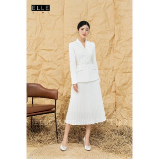Set vest trắng mixt chân váy rập ly thắt đai hàng thiết kế