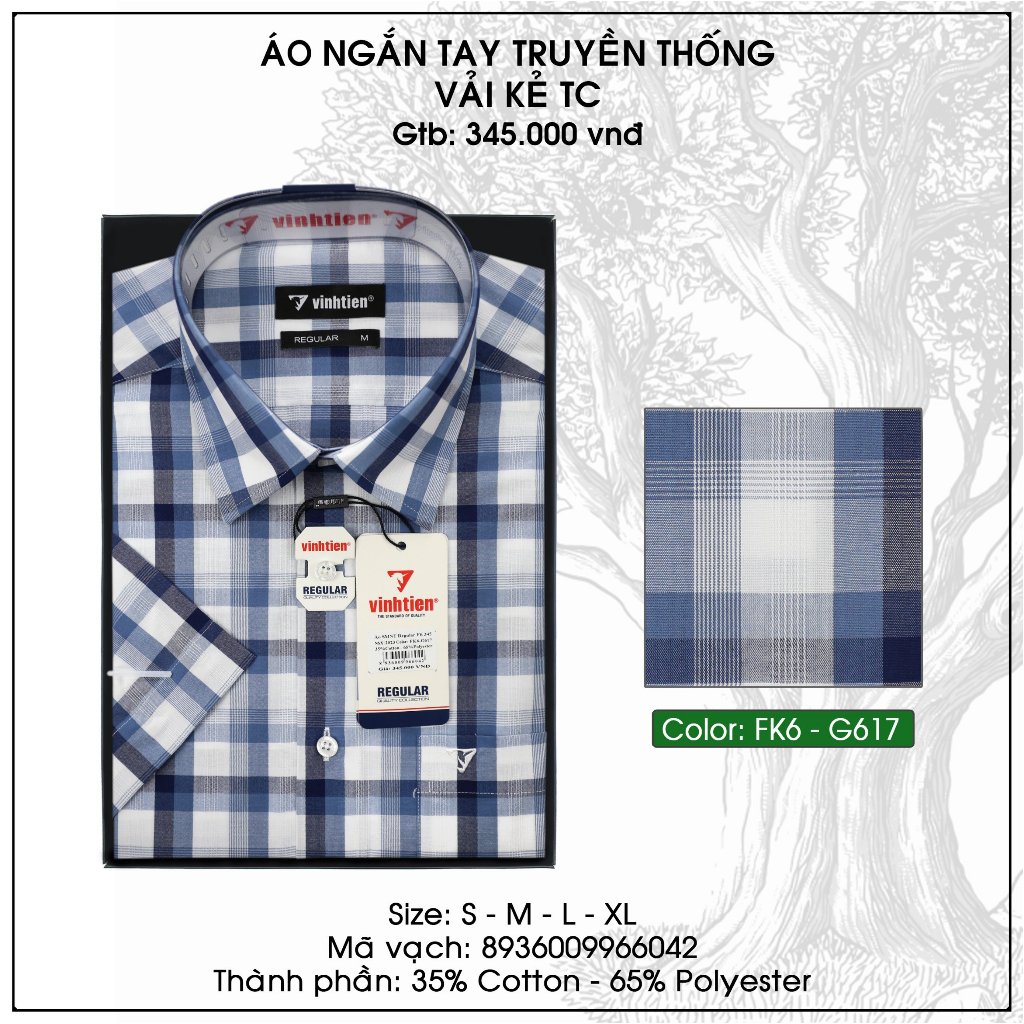 Áo Sơ Mi Ngắn Tay Sọc Caro Vạt Bầu Form Regular 345 Vĩnh Tiến