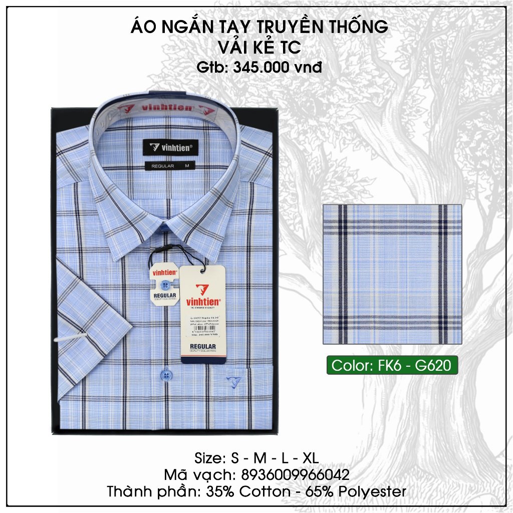 Áo Sơ Mi Ngắn Tay Sọc Caro Vạt Bầu Form Regular 345 Vĩnh Tiến