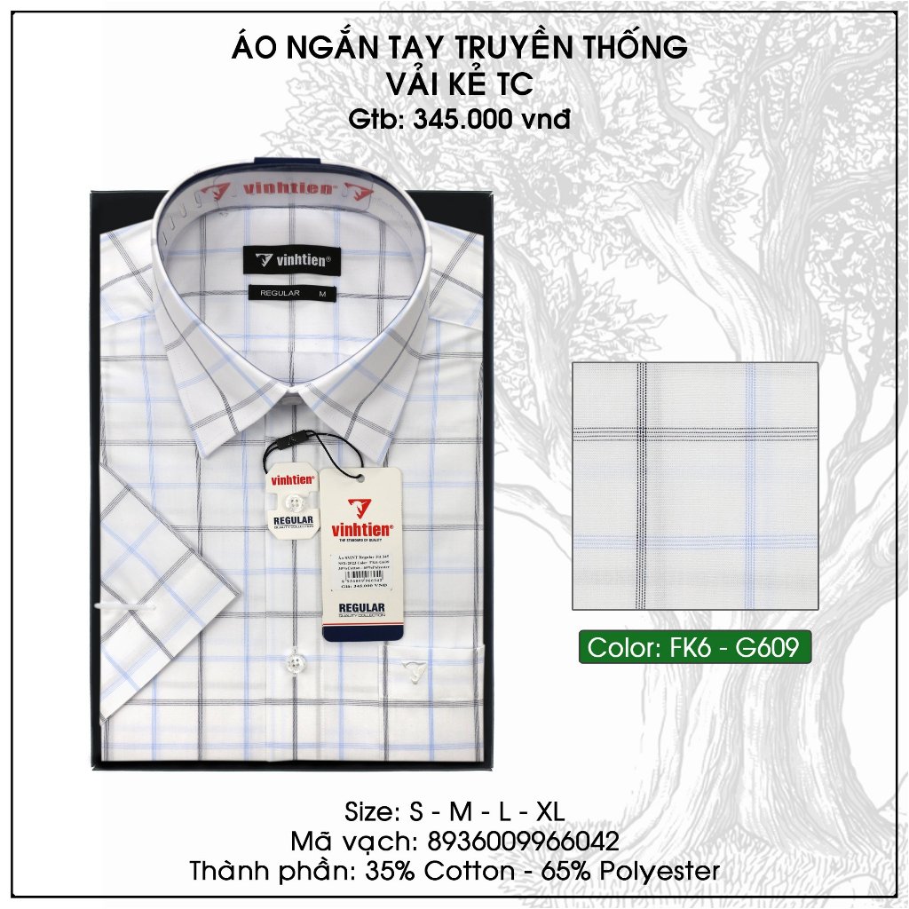 Áo Sơ Mi Ngắn Tay Sọc Caro Vạt Bầu Form Regular 345 Vĩnh Tiến