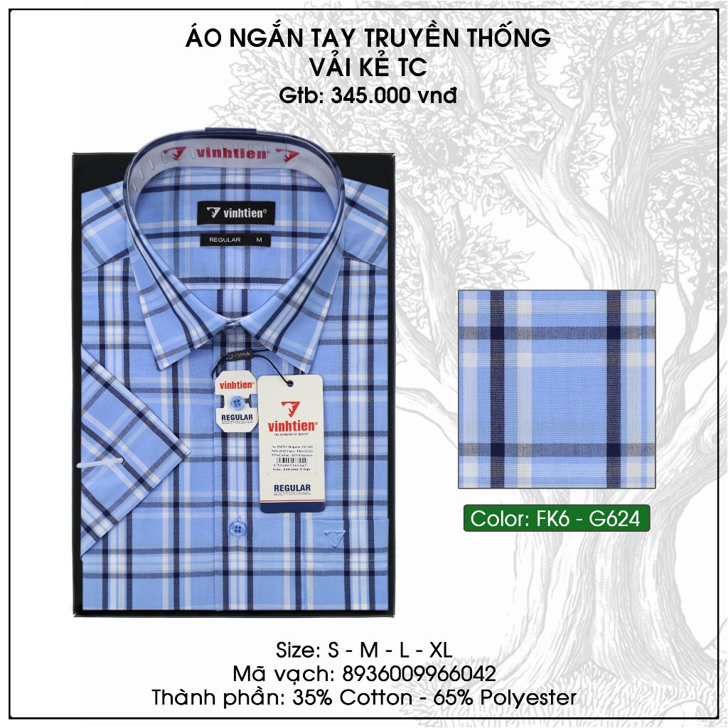 Áo Sơ Mi Ngắn Tay Sọc Caro Vạt Bầu Form Regular 345 Vĩnh Tiến