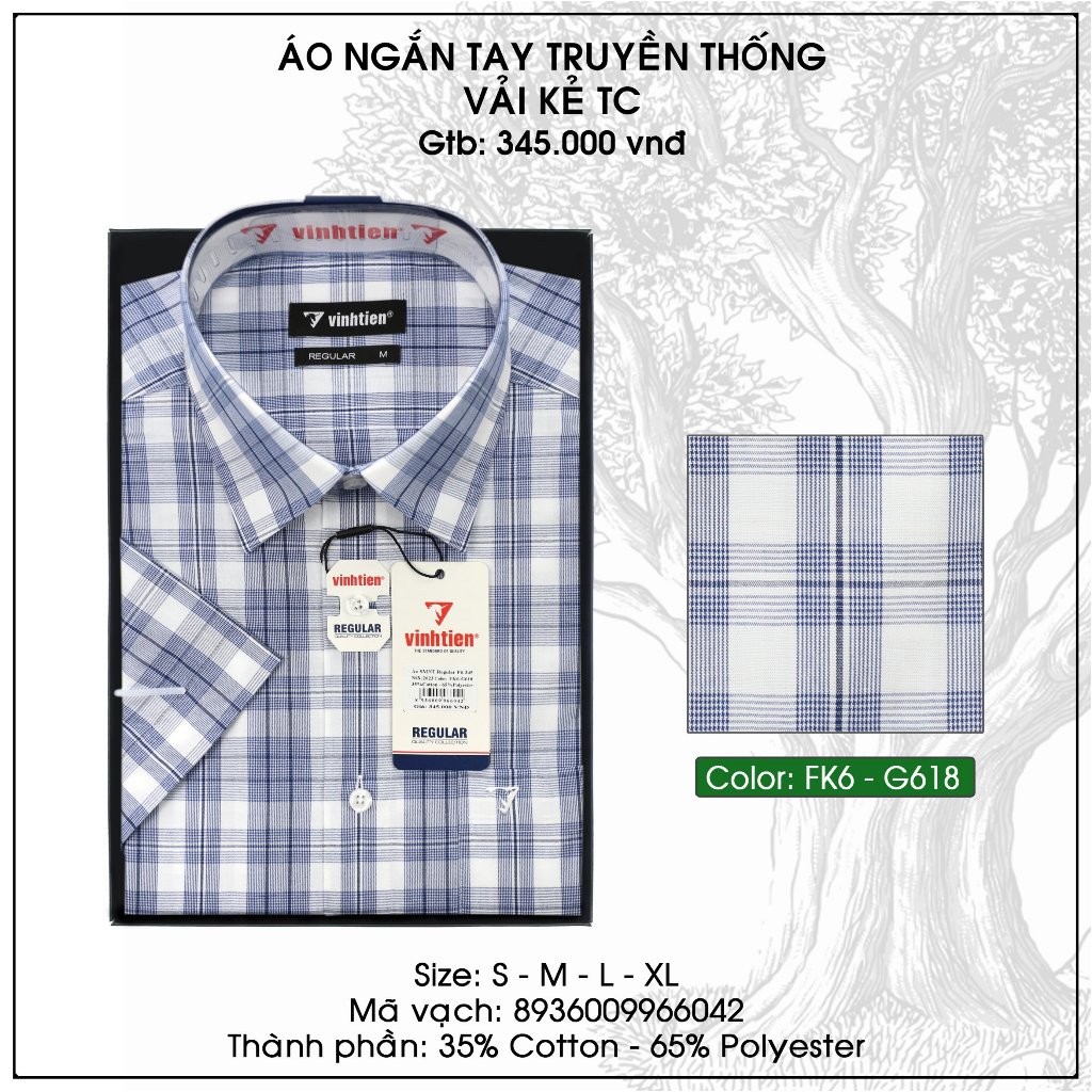 Áo Sơ Mi Ngắn Tay Sọc Caro Vạt Bầu Form Regular 345 Vĩnh Tiến