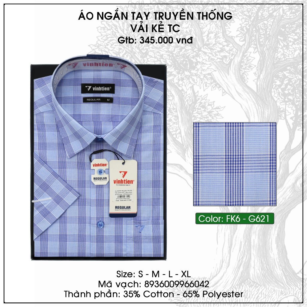 Áo Sơ Mi Ngắn Tay Sọc Caro Vạt Bầu Form Regular 345 Vĩnh Tiến
