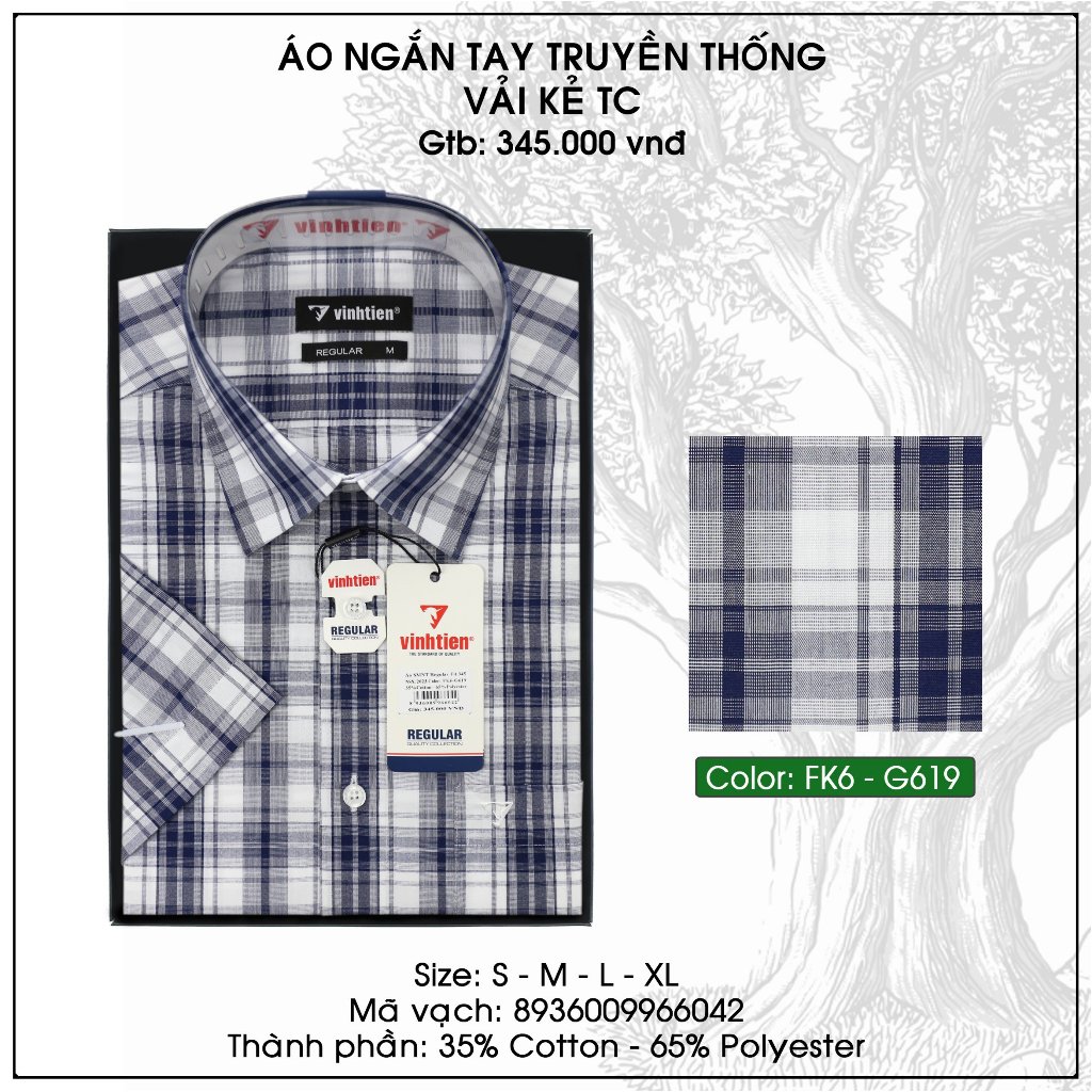 Áo Sơ Mi Ngắn Tay Sọc Caro Vạt Bầu Form Regular 345 Vĩnh Tiến
