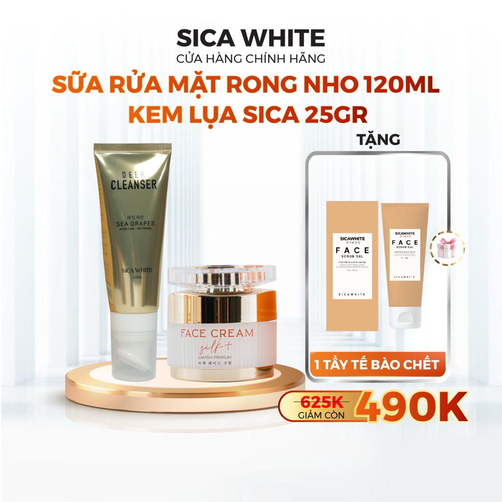 Combo Kem Sica White Kem Lụa 25G Và Sữa Rửa Mặt Rong Nho 120Ml - SICA WHITE