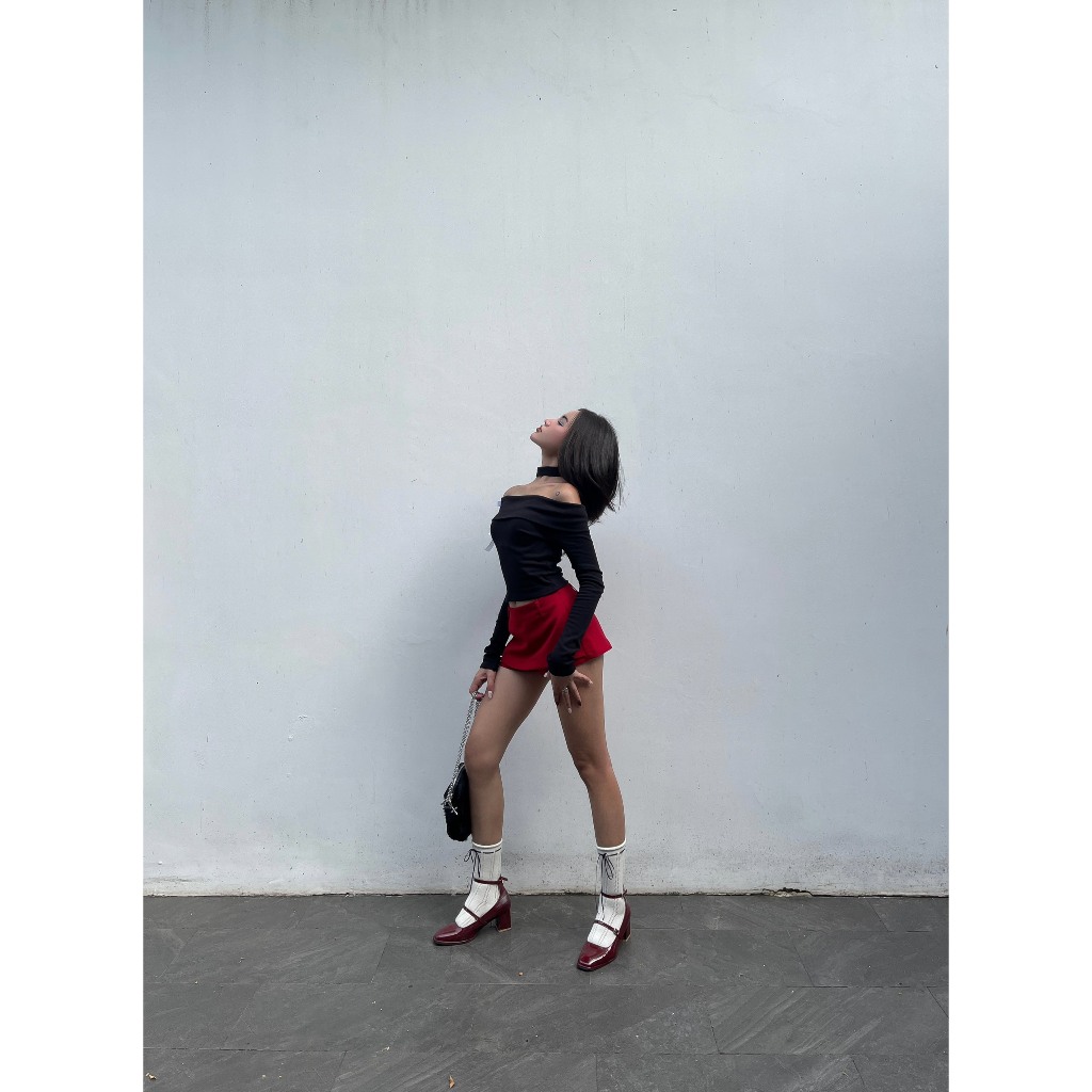 Áo Bẹt Vai Đính Nơ Viibodysuit