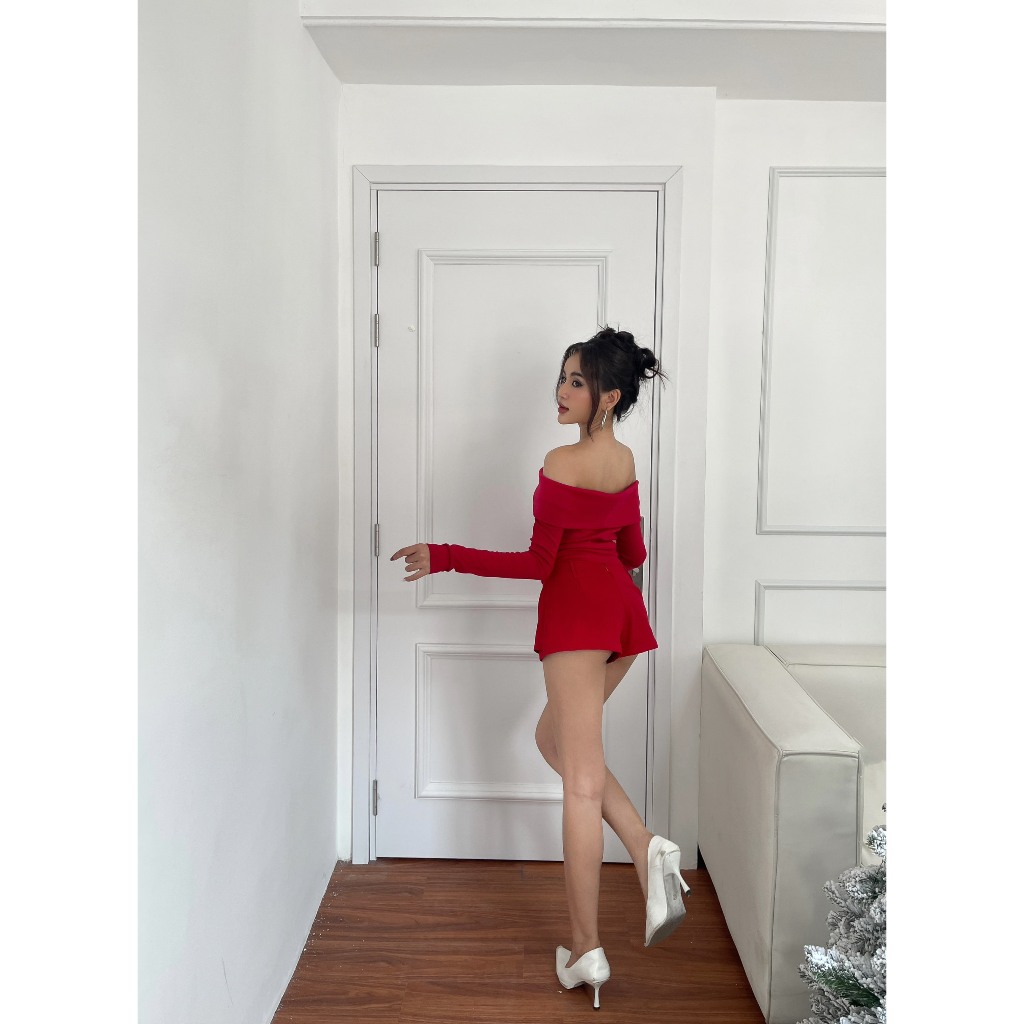Áo Bẹt Vai Đính Nơ Viibodysuit