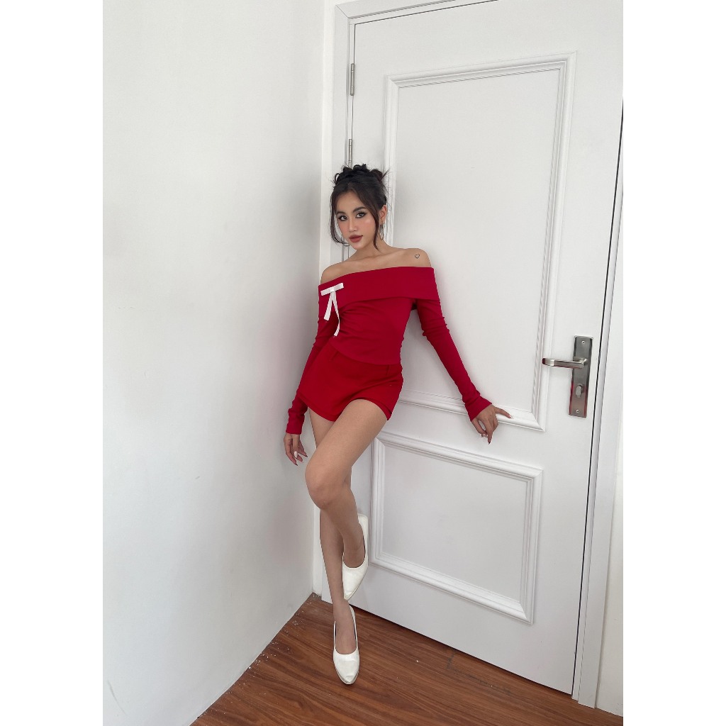 Áo Bẹt Vai Đính Nơ Viibodysuit