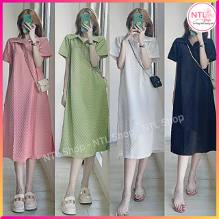 Đầm váy polo suông dáng dài, Váy cổ trụ sơ mi basic trẻ trung cá tính, Đầm sơ mi cổ đức xẻ dáng suông dài công sở L37
