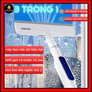 Cây lau kính plus 2024 3 trong 1, sịt kính phun sương, gạt nước 2 đầu, cán dài ngắn linh hoạt